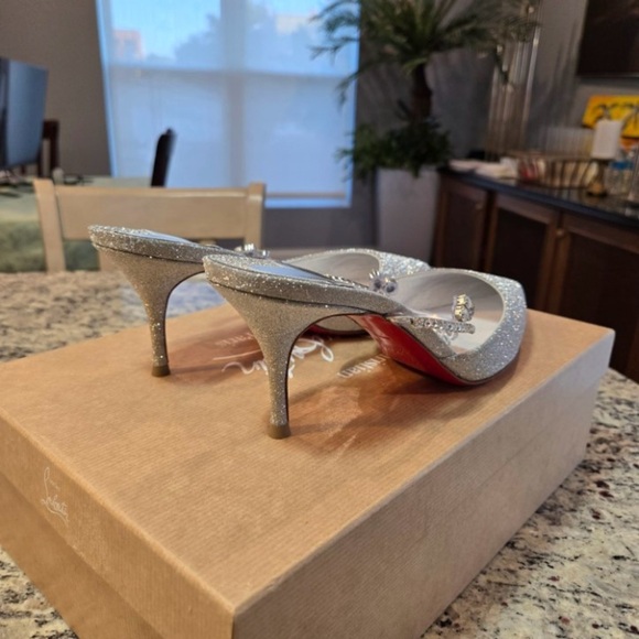 NEW Christian Louboutin Planet Queen Crystal Embellished Glitter Pointed Mule 38 - Picture 6 of 12